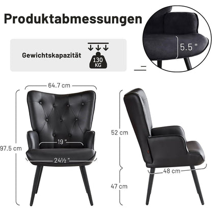 Ohrensessel 2er Set Schwarz – Skandinavischer Wohnzimmer Sessel