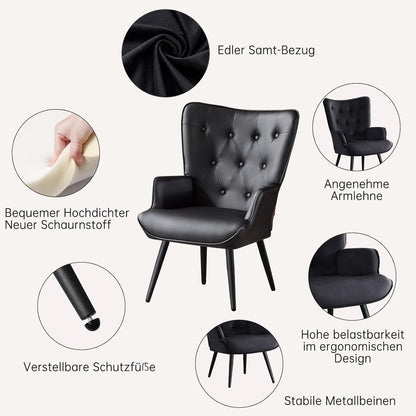 Ohrensessel 2er Set Schwarz – Skandinavischer Wohnzimmer Sessel