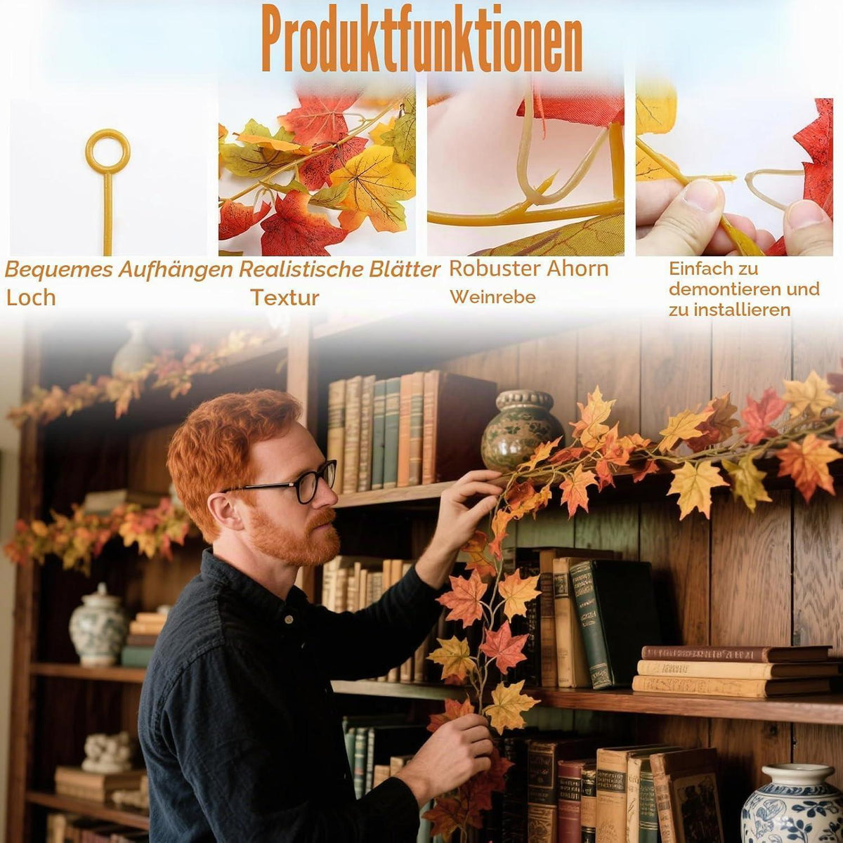 200cm Herbstgirlande mit Ahornblättern – 2er Pack für Deko