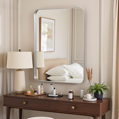 Wandspiegel 50x75 cm – Moderner Badezimmer Spiegel mit Silberrahmen