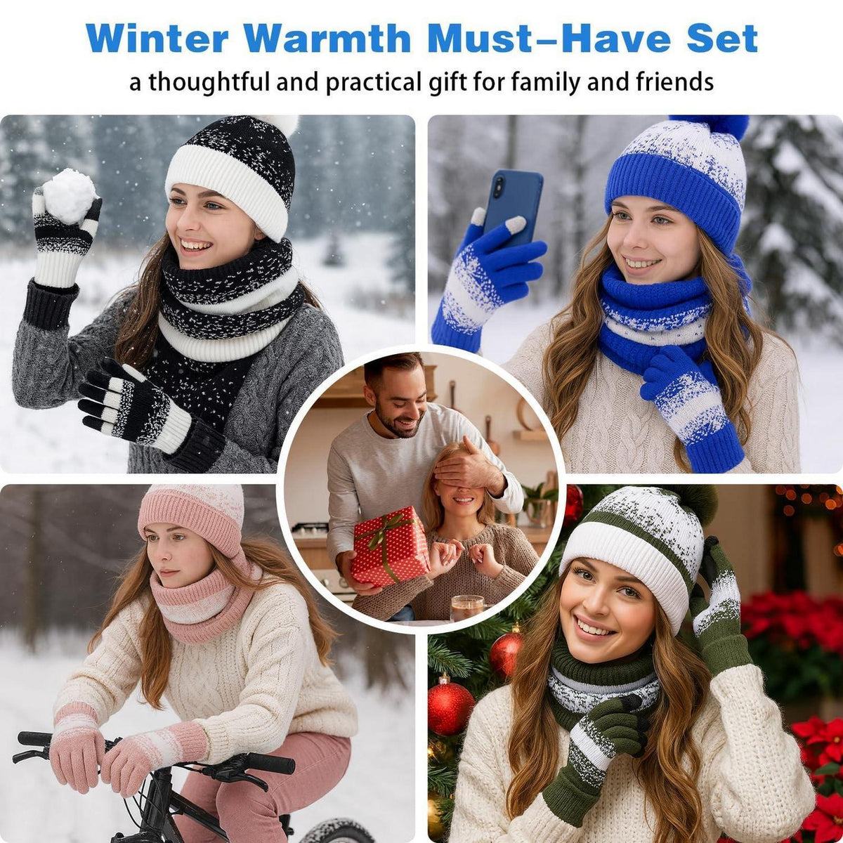 Damen Winterset: Beanie, Schal & Handschuhe mit Touchscreen