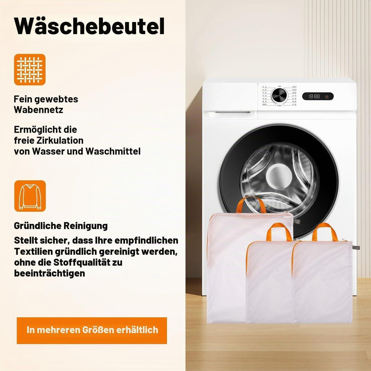 Wäschesack Netz für Waschmaschine – 1L + 2M Orange