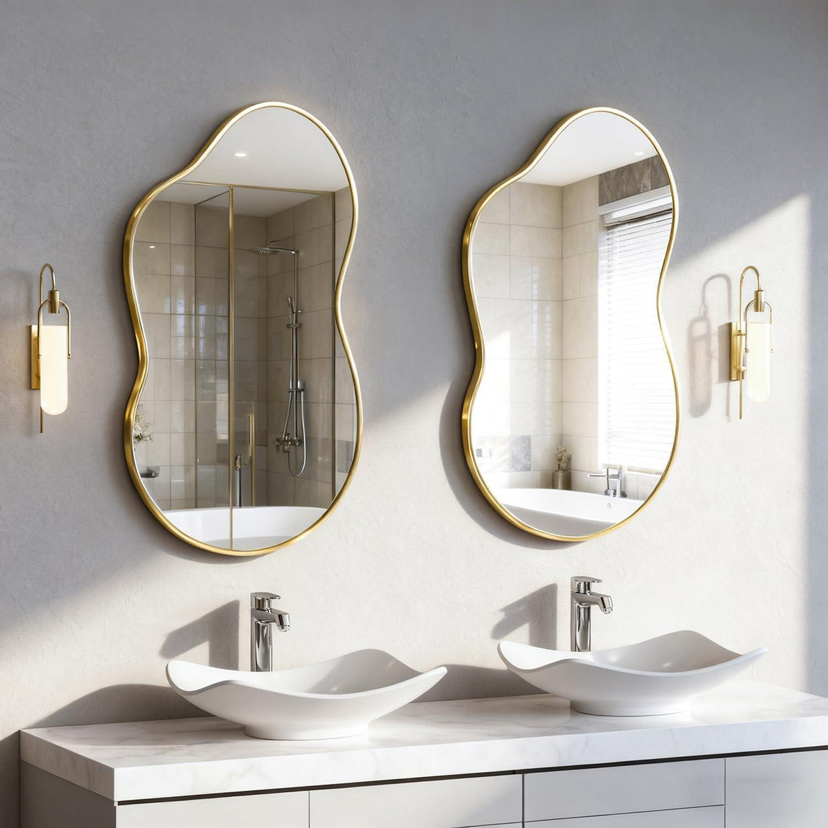 Asymmetrischer Wandspiegel Gold 50x90cm – Moderner Badezimmer Spiegel