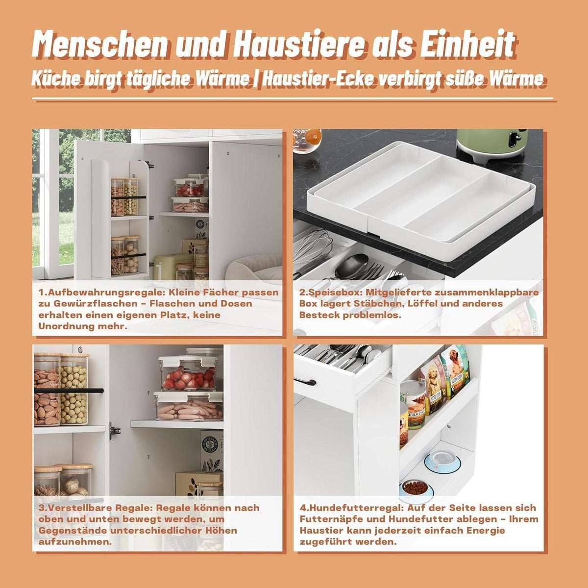 Kücheninsel mit Stauraum & Haustierbereich – Weiß