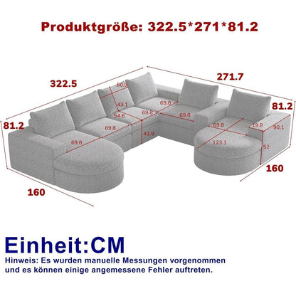 Modulares Ecksofa mit Liegefläche & Nackenkissen – Schwarz