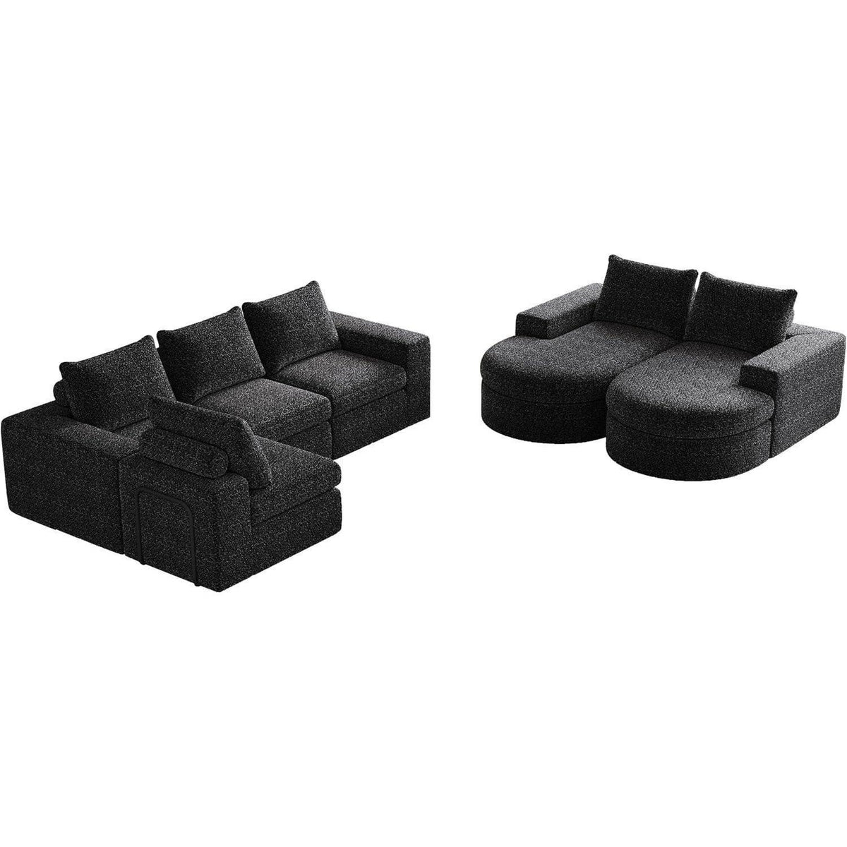 Modulares Ecksofa mit Liegefläche & Nackenkissen – Schwarz