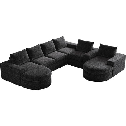Modulares Ecksofa mit Liegefläche & Nackenkissen – Schwarz