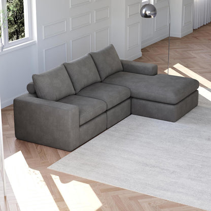 Modernes L-förmiges Cord Sofa | Ecksofa 3-Sitzer mit verstellbarer Liege