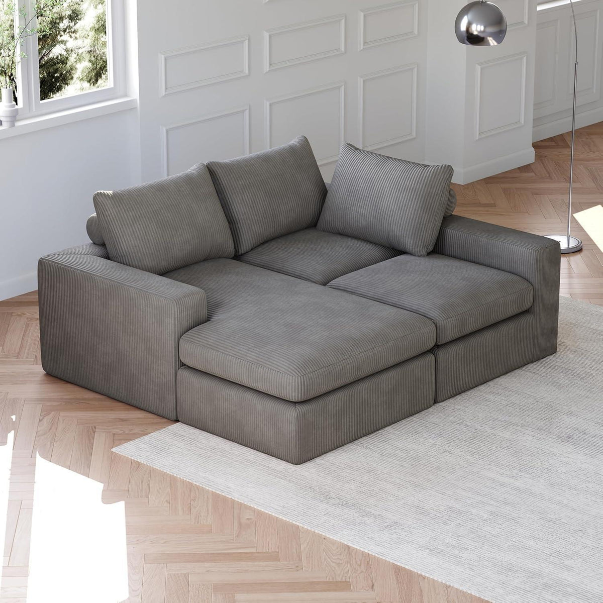Modernes L-förmiges Cord Sofa | Ecksofa 3-Sitzer mit verstellbarer Liege
