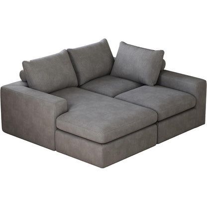 Modernes L-förmiges Cord Sofa | Ecksofa 3-Sitzer mit verstellbarer Liege