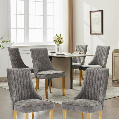Esszimmerstühle 6er Set Grau mit Edelstahlbeinen & Chenille-Stoff