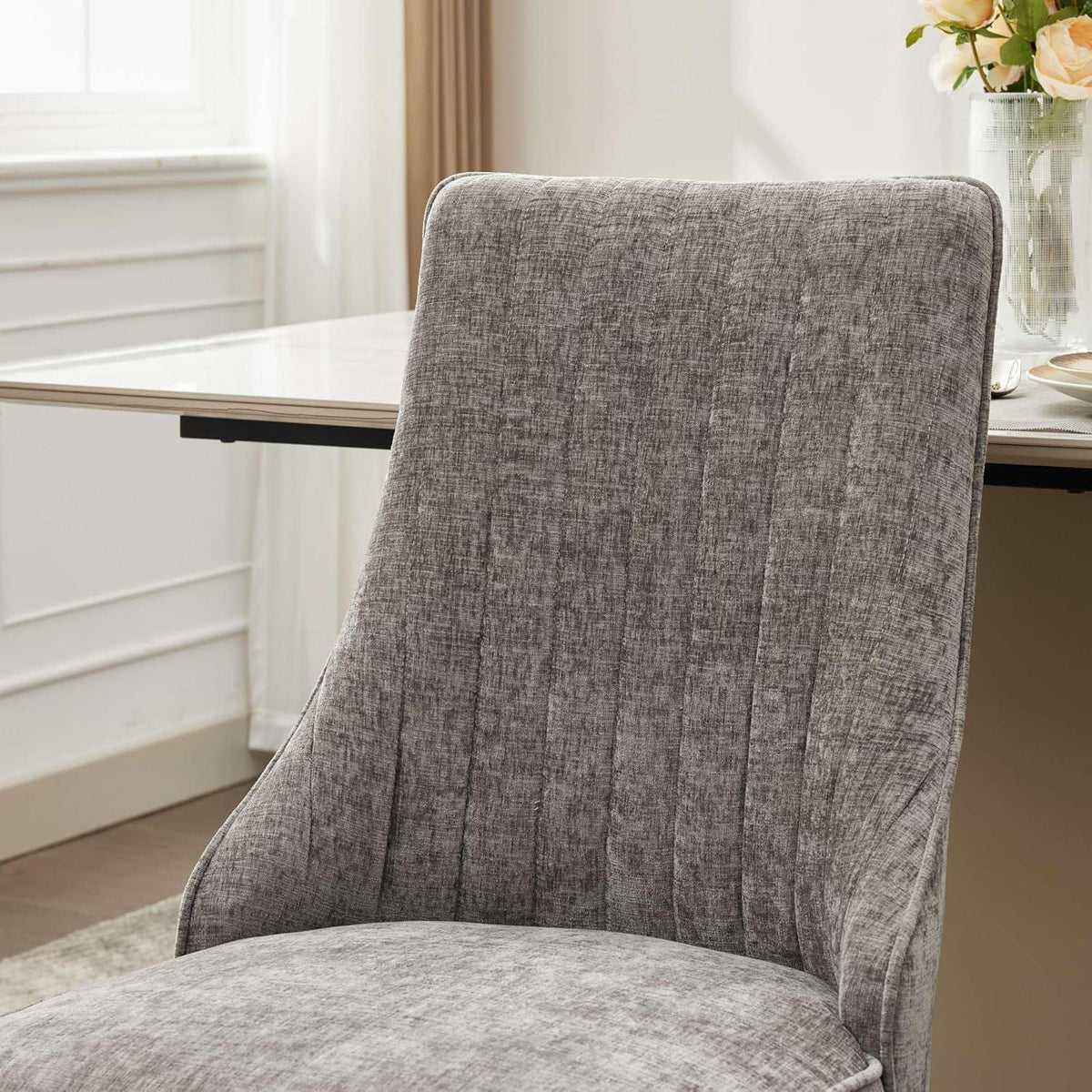 Esszimmerstühle 6er Set Grau mit Edelstahlbeinen & Chenille-Stoff
