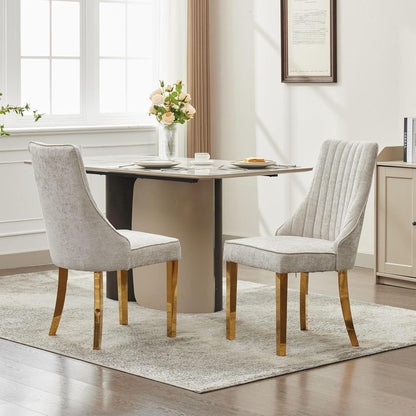 Esszimmerstühle 2er Set Beige – Bequemer Chenille-Stoff & Goldene Beine