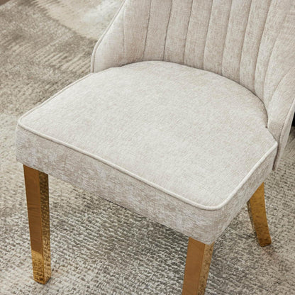 Esszimmerstühle 6er Set Beige, Chenille-Stoff & Goldene Beine