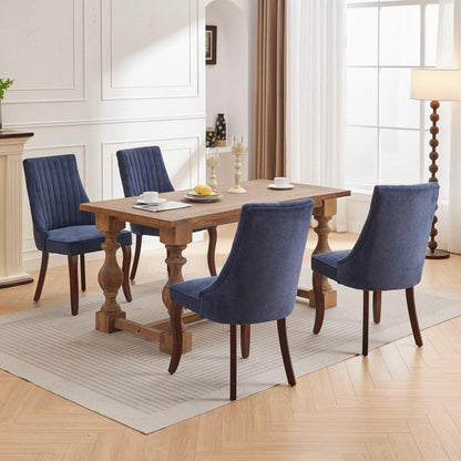 Esszimmerstühle 4er Set Blau – Bequemer Chenille-Stoff & Massivholz