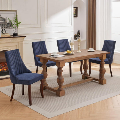 Esszimmerstühle 4er Set Blau – Bequemer Chenille-Stoff & Massivholz