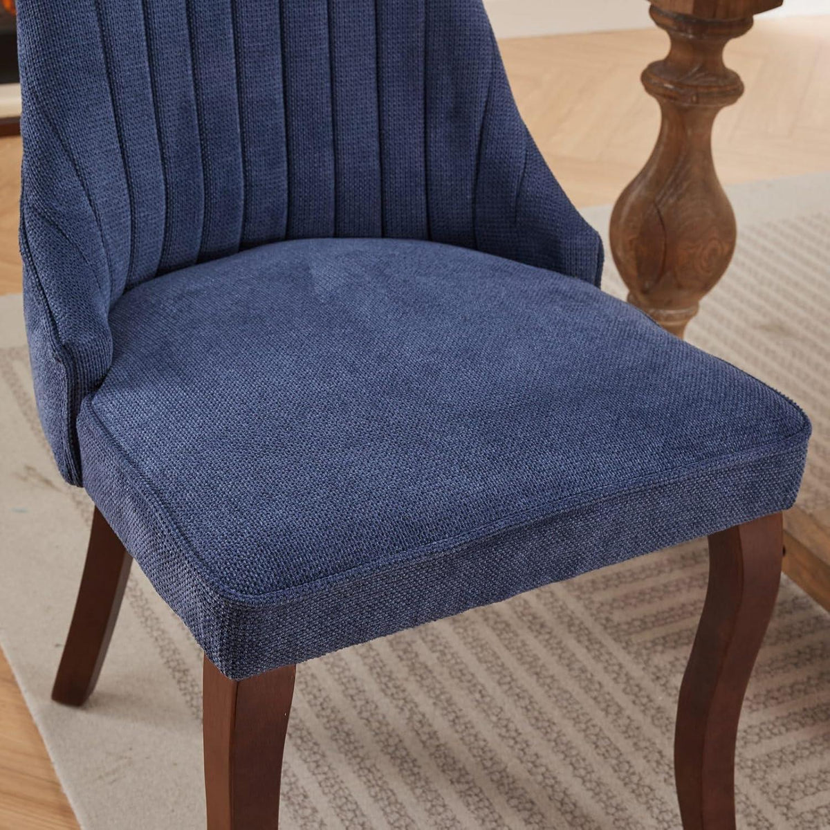 Esszimmerstühle 4er Set Blau – Bequemer Chenille-Stoff & Massivholz