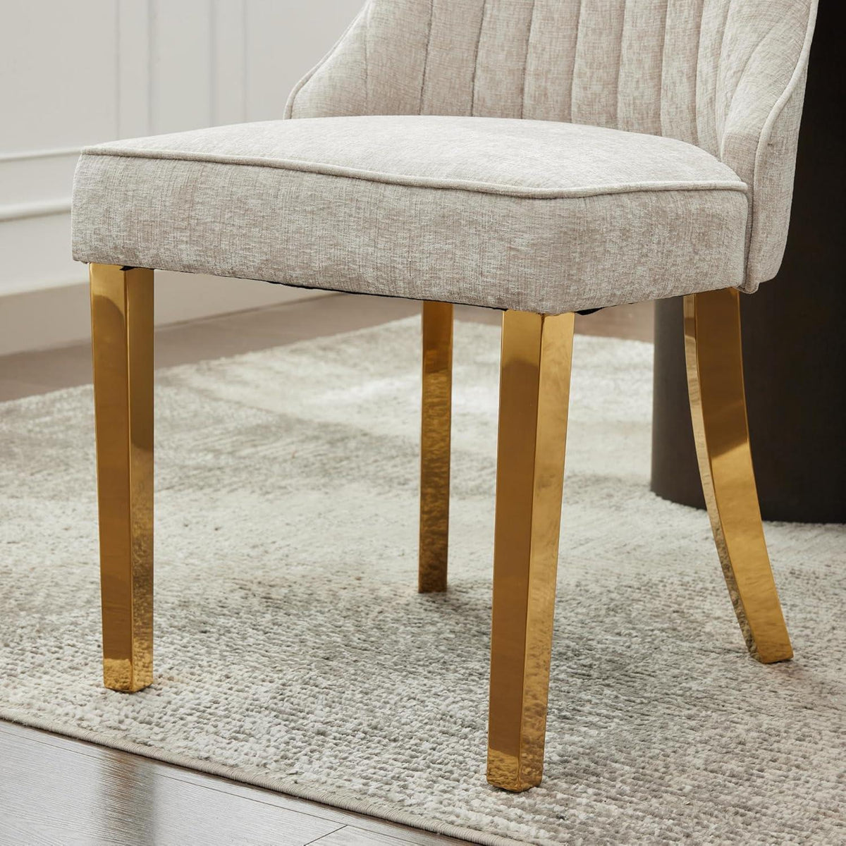Esszimmerstühle 4er Set Beige, Chenille & Edelstahlbeine