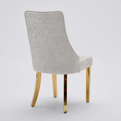 Esszimmerstühle 4er Set Beige, Chenille & Edelstahlbeine