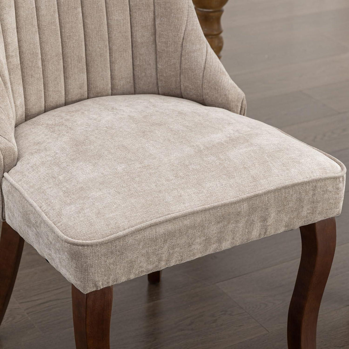 Esszimmerstühle 4er Set, Beige – Massivholz & Chenille