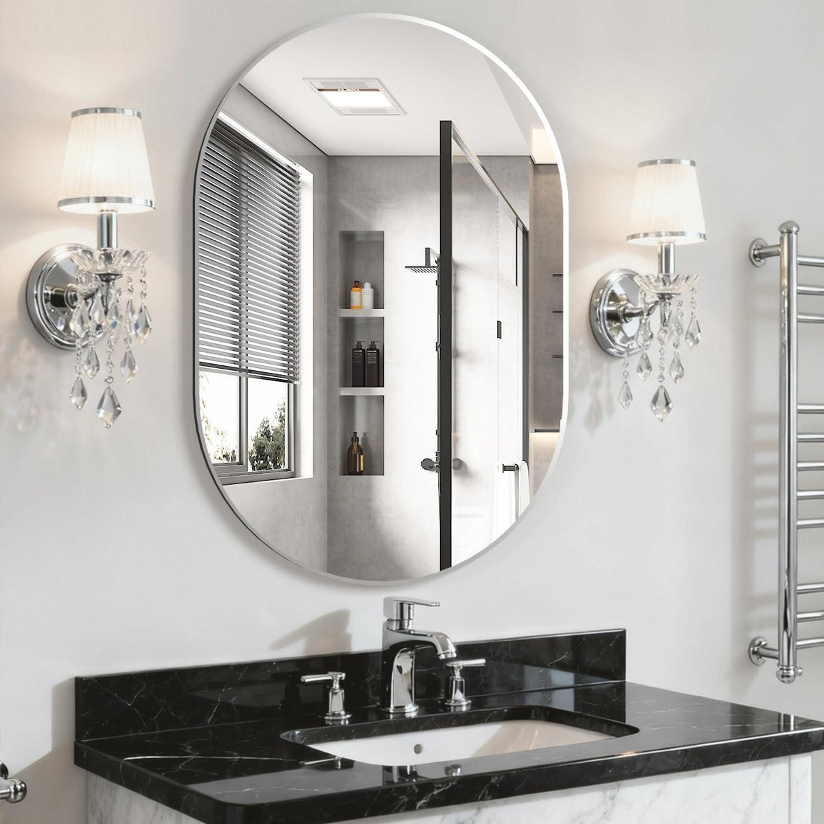 Ovaler Badezimmerspiegel 60x90cm mit Silberrahmen – Modern & Wandmontage