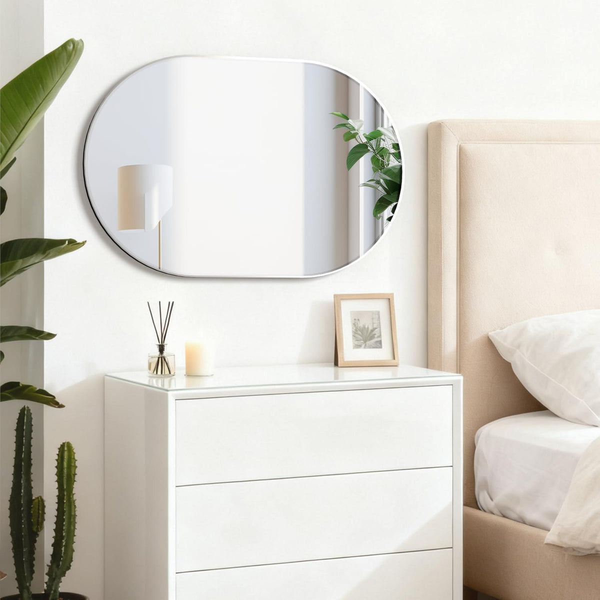 Ovaler Badezimmerspiegel 60x90cm mit Silberrahmen – Modern & Wandmontage