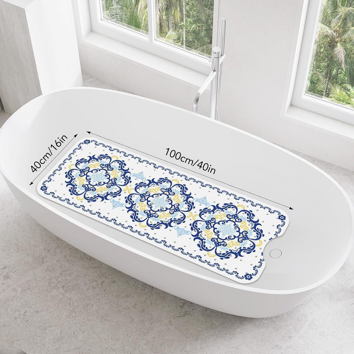 Rutschfeste Badewannenmatte Blau – 100x40 cm, Boho Design