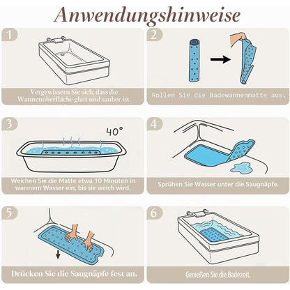Rutschfeste Badewannenmatte Blau – 100x40 cm, Boho Design