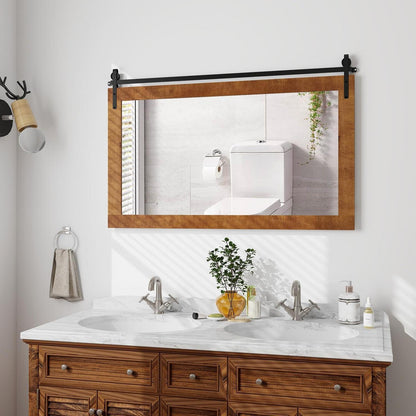 Rechteckiger Wandspiegel Holzrahmen 100x66cm – Rustikal & Dekorativ