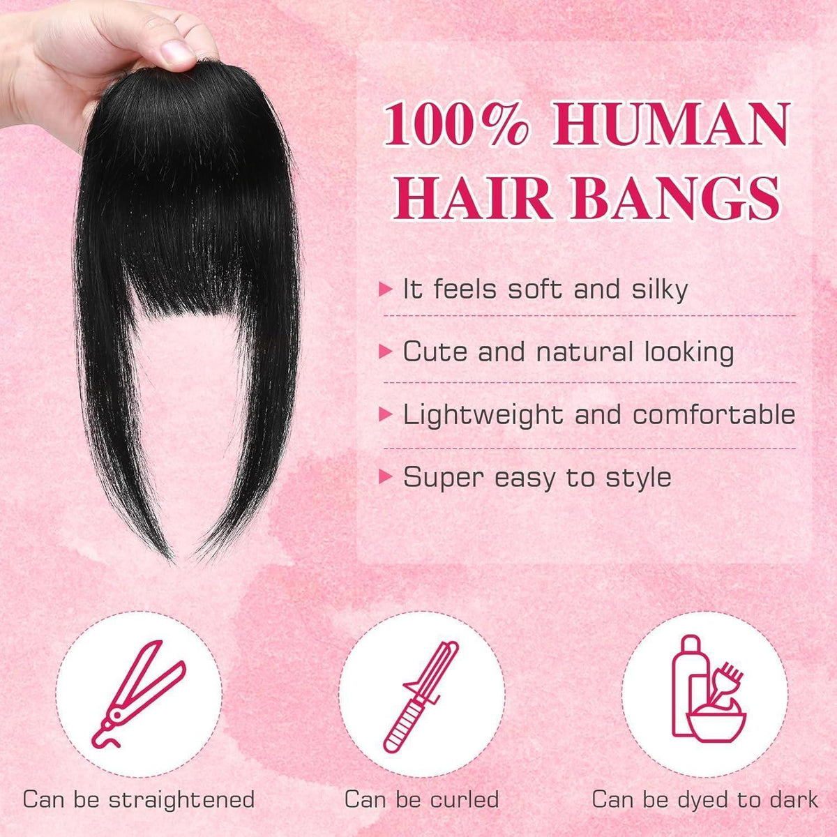 Clip in Pony Echthaar Schwarz – Französischer Pony für natürlichen Look