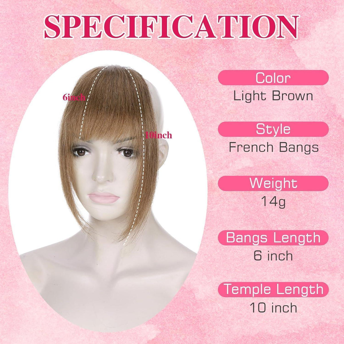 Clip in Pony Echthaar Hellbraun – Französischer Pony 14g