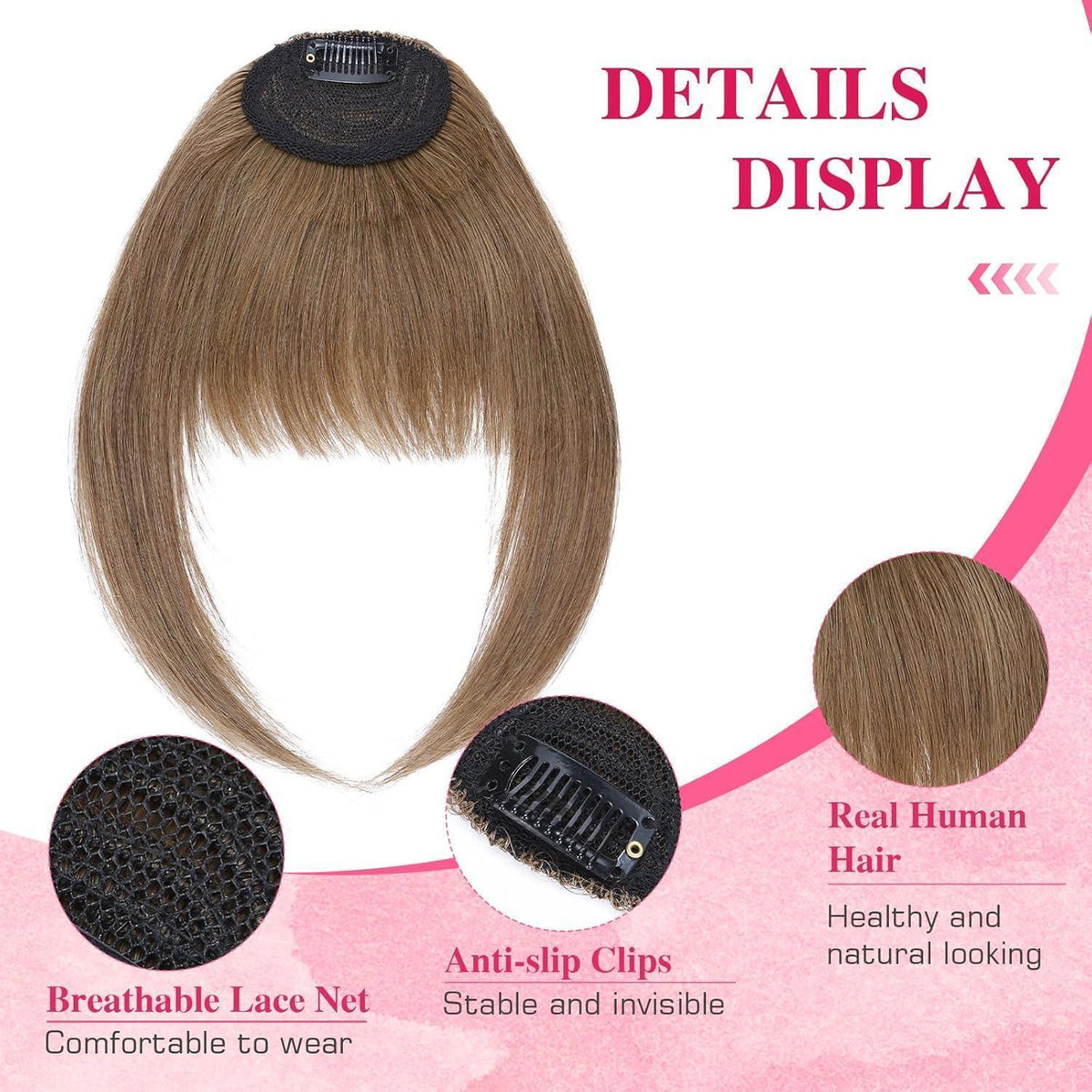 Clip in Pony Echthaar Hellbraun – Französischer Pony 14g