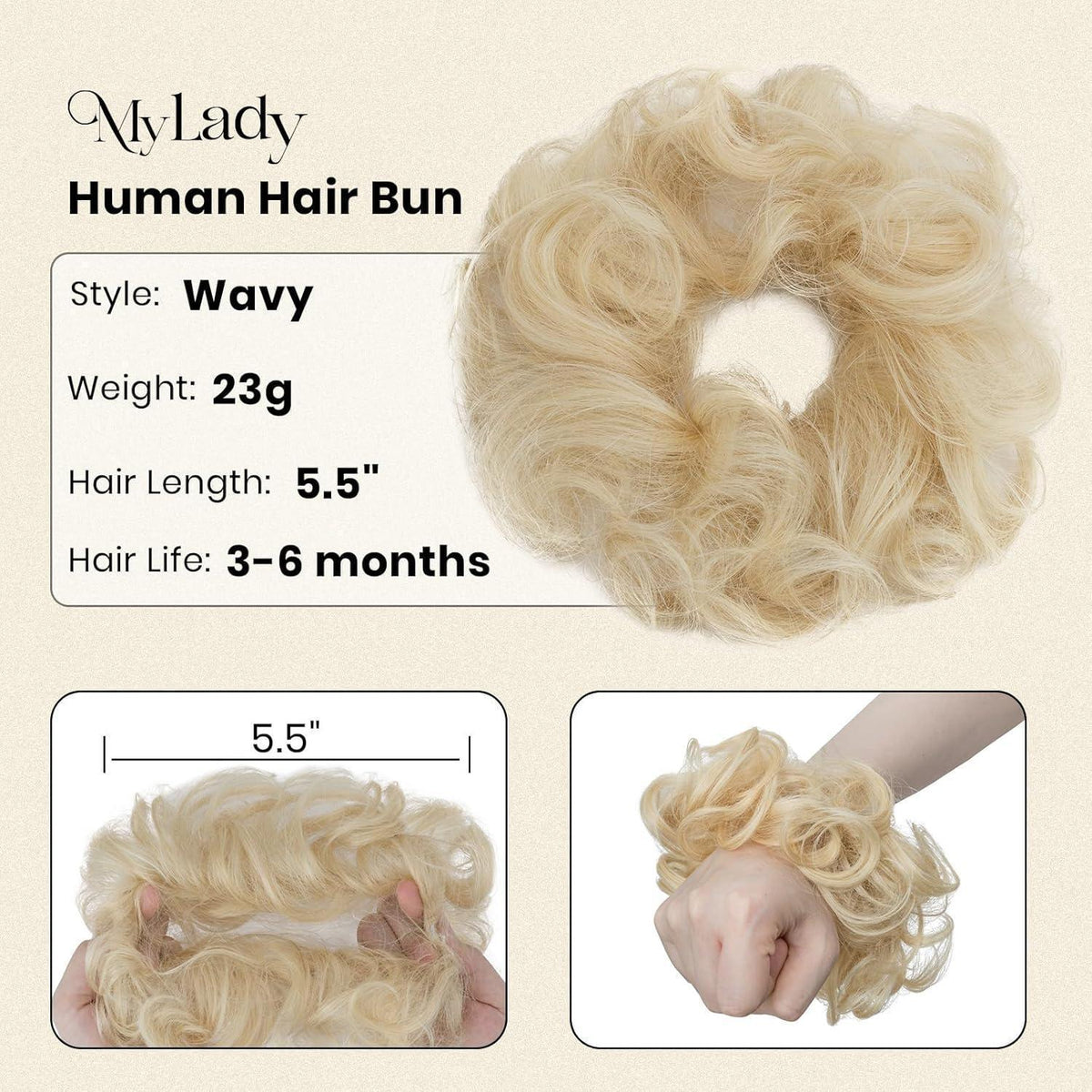 Echthaar Dutt Haarteil mit Gummiband – Platinblond