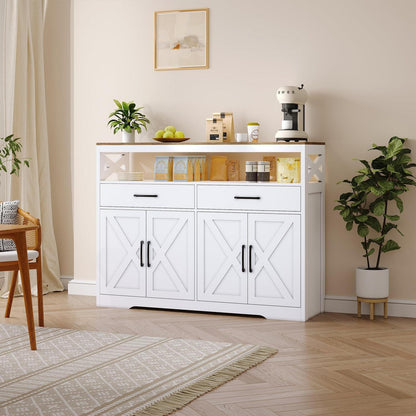Weißes Sideboard mit 2 Schubladen & 4 Türen – Küchenschrank 140x40x105cm