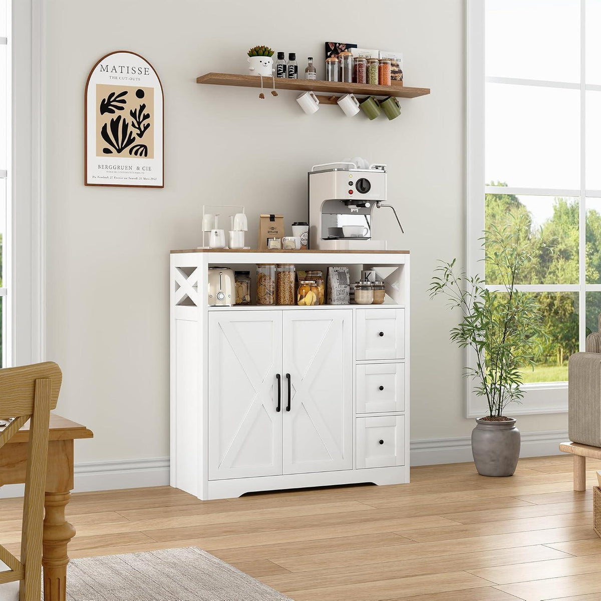 Sideboard mit 3 Schubladen & 2 Türen – Weiß, 100x40x105cm