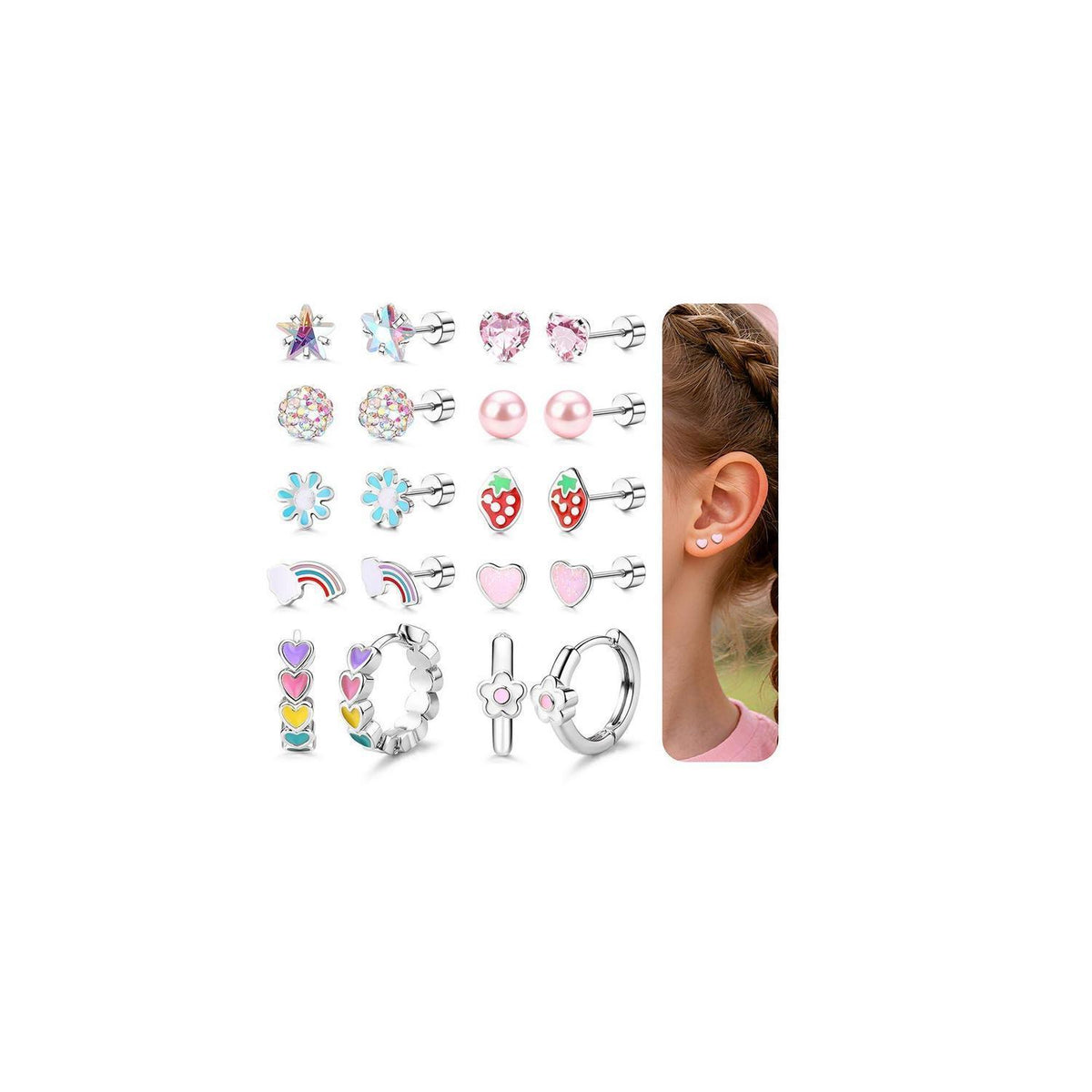 10 Paar Kinder Ohrringe – Hypoallergen & Medizinischer Stecker