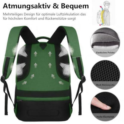18 Zoll Laptop Rucksack Herren – Schulrucksack Militärgrün mit Gepäckgurt