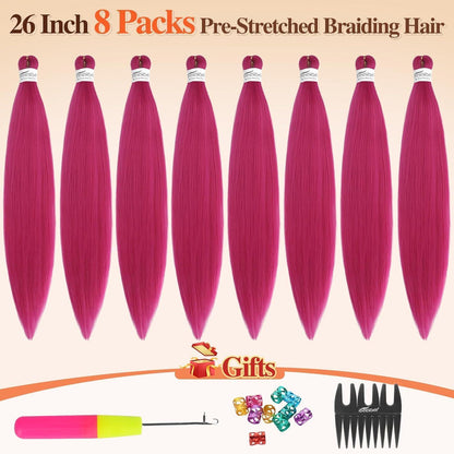 Neonrosa Pre Stretched Braiding Haare – 8er Pack für Cosplay & Party