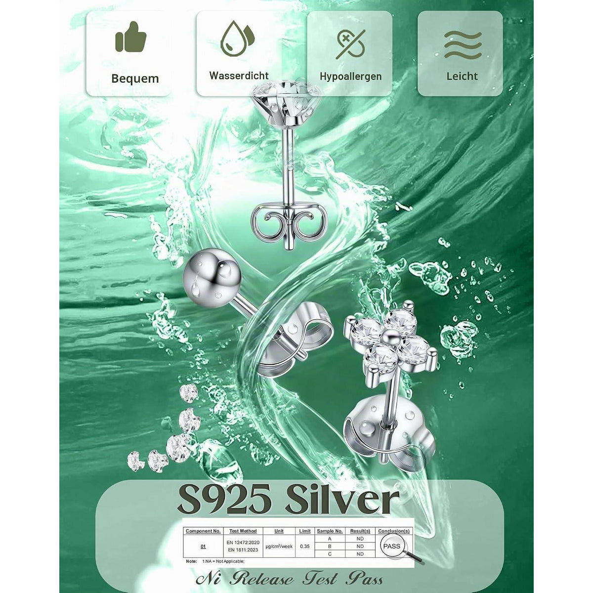 Silber Ohrstecker Set Damen 925 mit Zirkonia