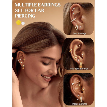 13 Paar Ohrringe Set Damen | Helix Piercings Gold Silber