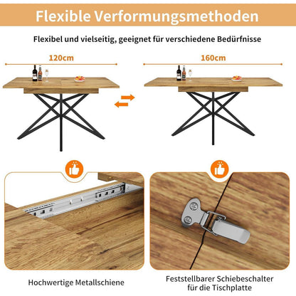Ausziehbarer Esstisch Sternförmig Schwarz-Walnuss 120-160x80 cm