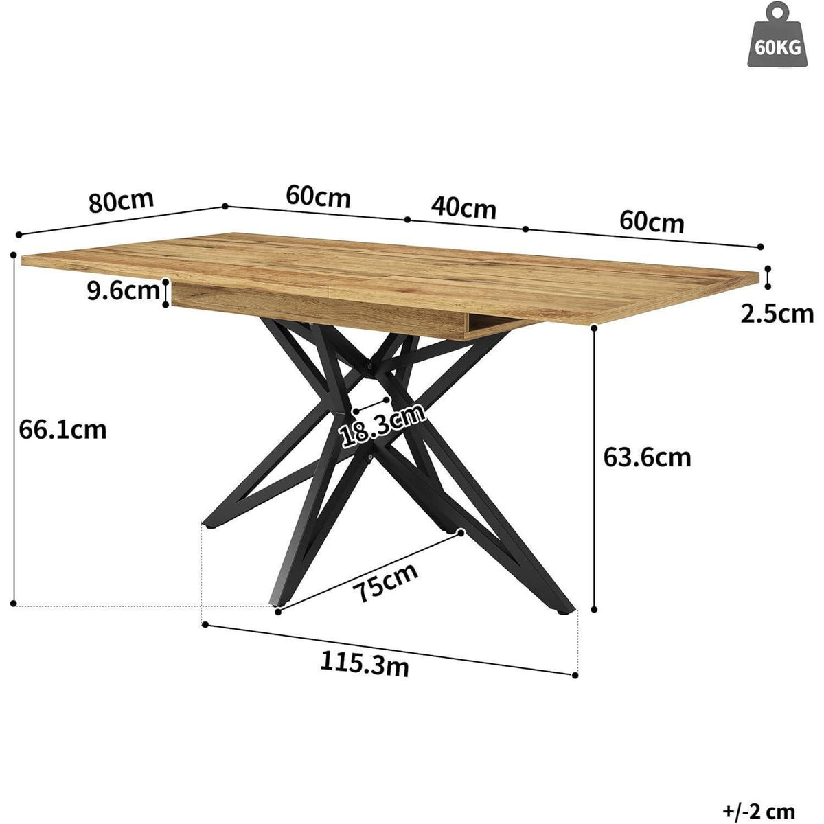 Ausziehbarer Esstisch Sternförmig Schwarz-Walnuss 120-160x80 cm