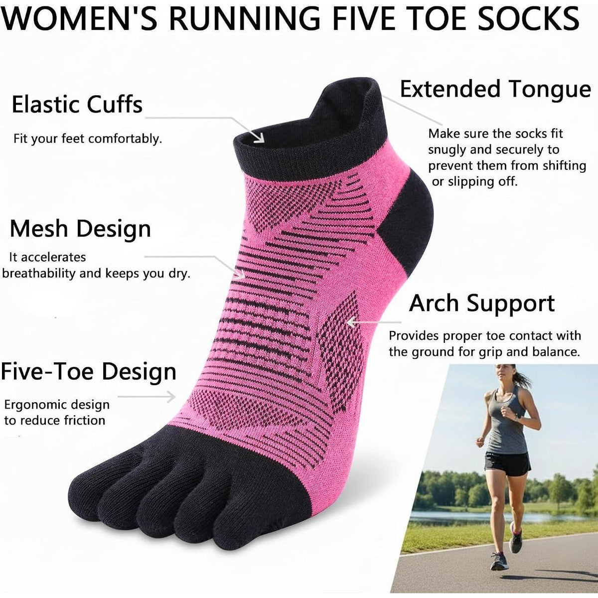 Damen Zehensocken 6er Pack – Atmungsaktiv & Sportsocken 39-42