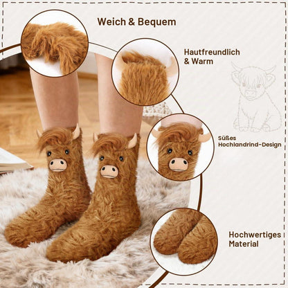 Highland Cow Kuschelsocken Damen – Flauschig & Charmant
