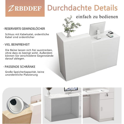 Empfangstheke mit Schublade & Ablage – Weiß & Holz 190cm