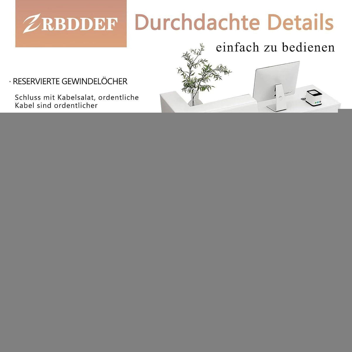 Empfangstheke mit Schublade – Weiß & Orange, 220cm