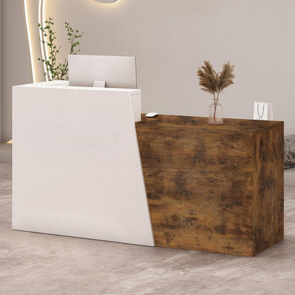 Empfangstheke mit Schublade – Weiß & Flamed Wood