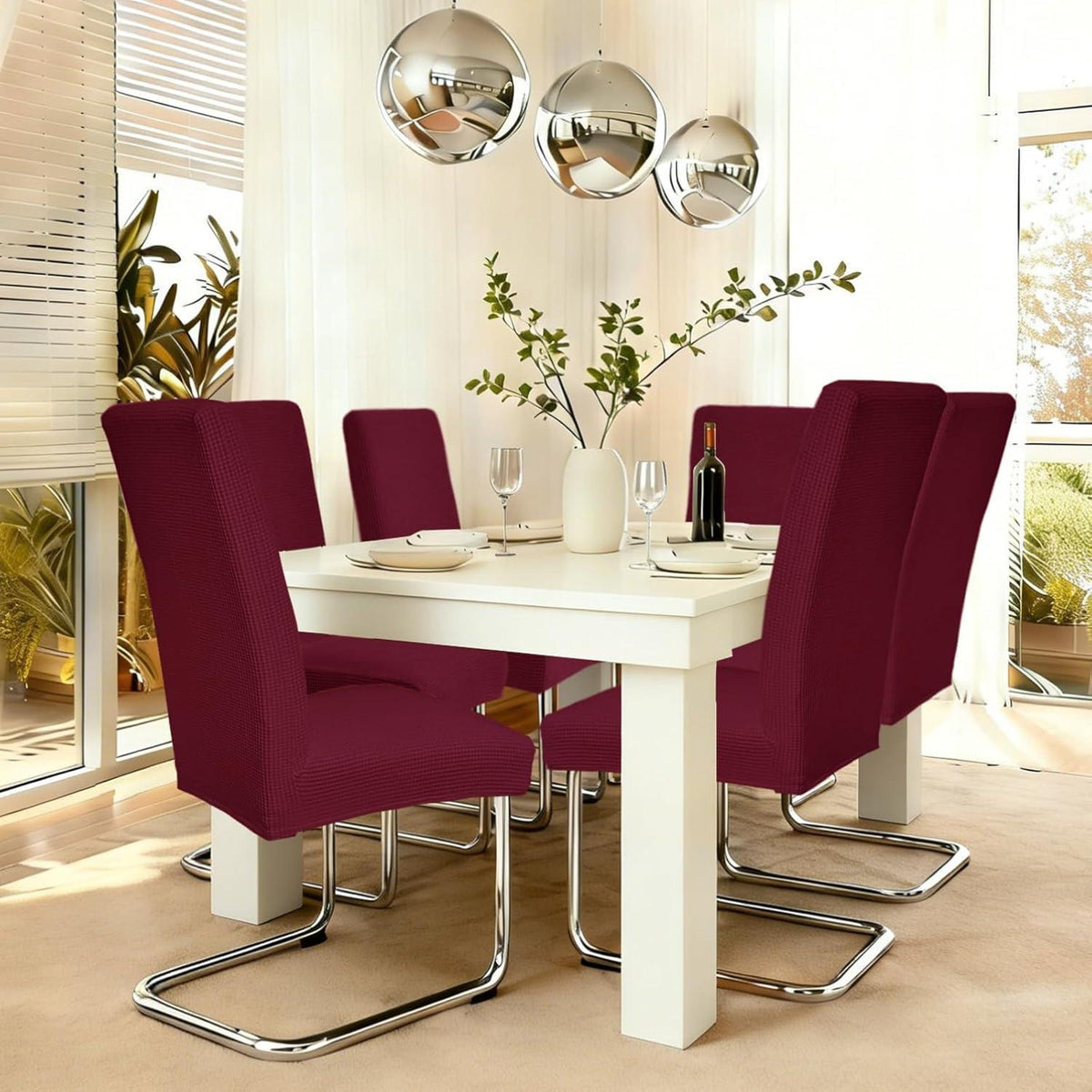 Stuhlhussen 4er Set Bordeaux – Stretch & Waschbar