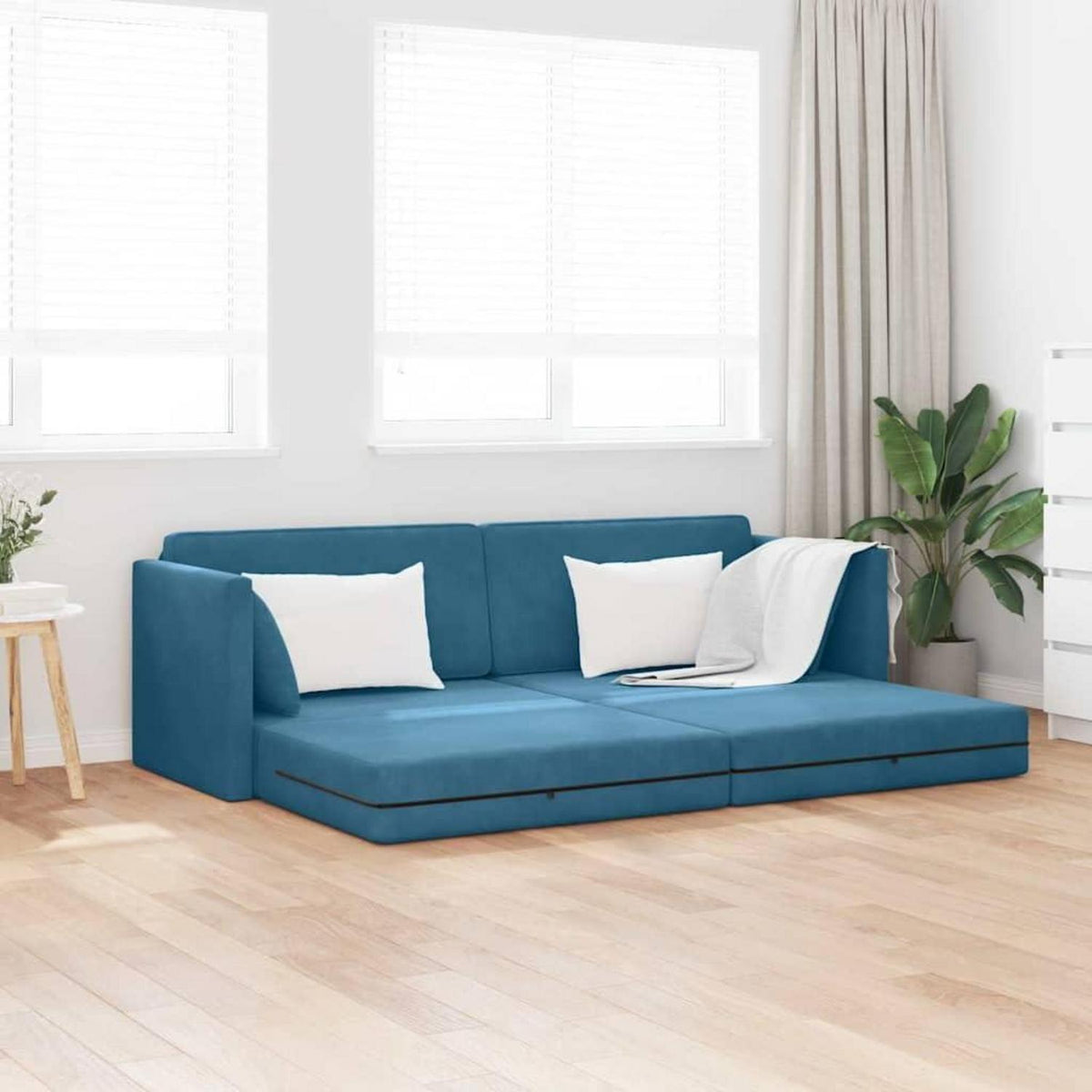 Schlafsofa Bodensofa Blau – Komfortables Samt Sofa mit Pillow Support