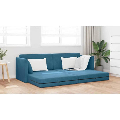 Schlafsofa Bodensofa Blau – Komfortables Samt Sofa mit Pillow Support